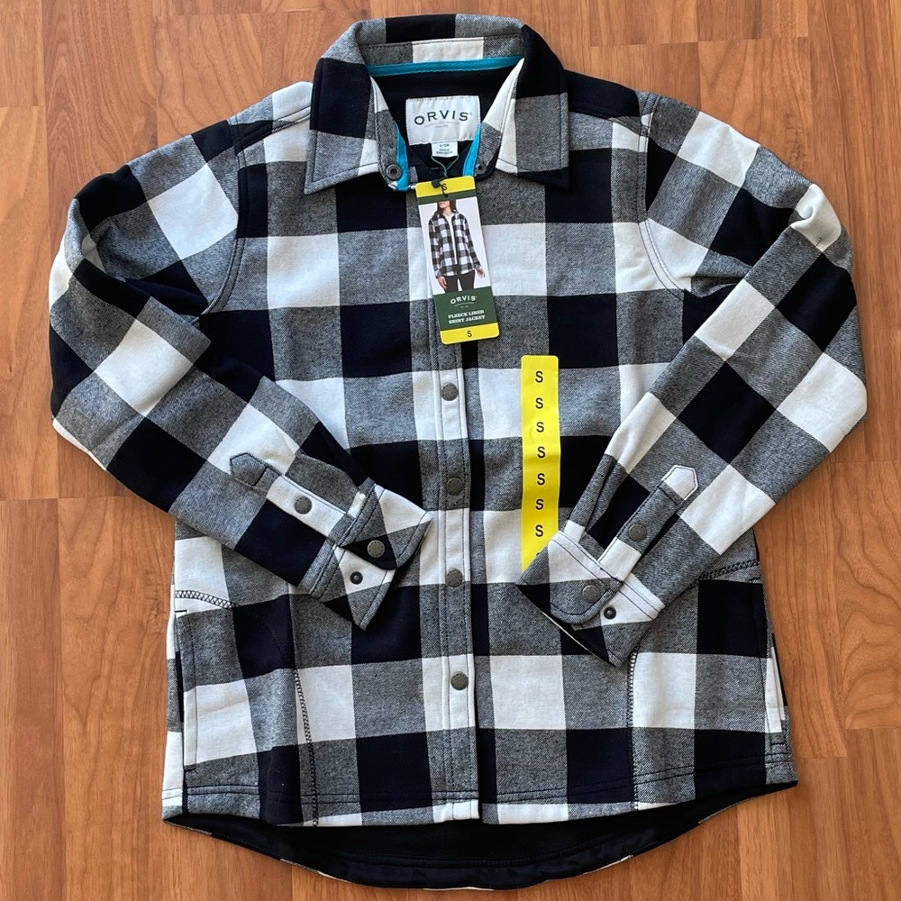 Orvis fleece lined shirt jacket black and white new with tags size small